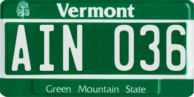 VT license plate AIN036
