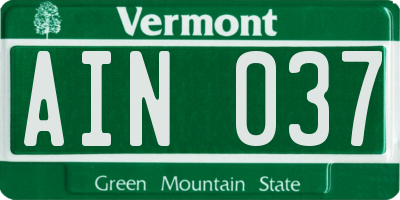 VT license plate AIN037