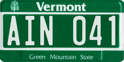 VT license plate AIN041