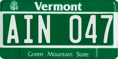 VT license plate AIN047