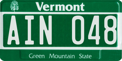 VT license plate AIN048
