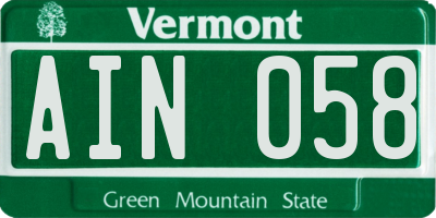 VT license plate AIN058