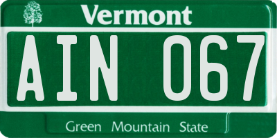 VT license plate AIN067