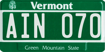 VT license plate AIN070