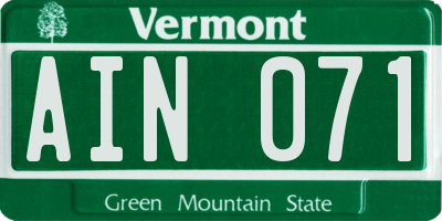 VT license plate AIN071