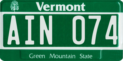 VT license plate AIN074