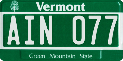 VT license plate AIN077