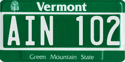 VT license plate AIN102