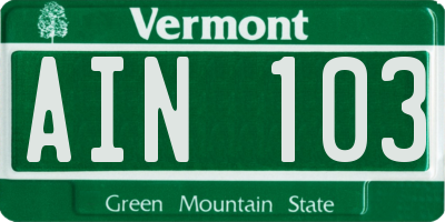 VT license plate AIN103