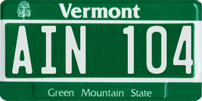 VT license plate AIN104