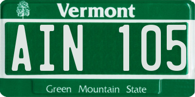 VT license plate AIN105