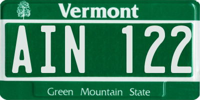 VT license plate AIN122