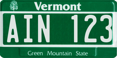 VT license plate AIN123