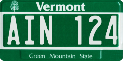VT license plate AIN124