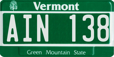 VT license plate AIN138