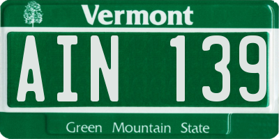 VT license plate AIN139