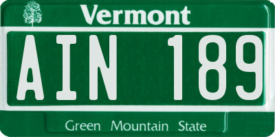 VT license plate AIN189