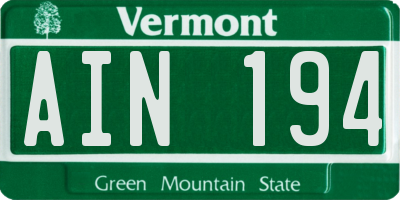 VT license plate AIN194
