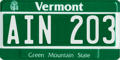VT license plate AIN203
