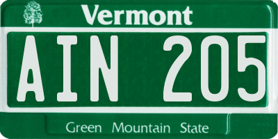 VT license plate AIN205