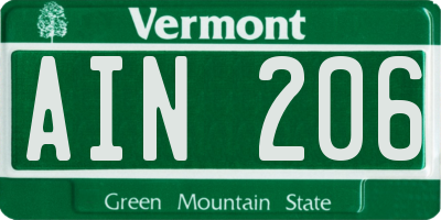 VT license plate AIN206