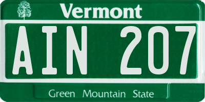 VT license plate AIN207