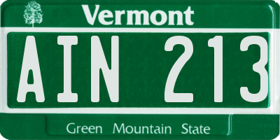 VT license plate AIN213