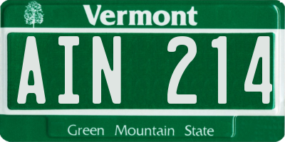 VT license plate AIN214