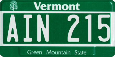 VT license plate AIN215