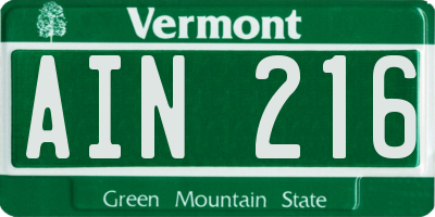 VT license plate AIN216