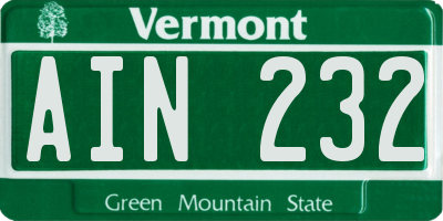 VT license plate AIN232