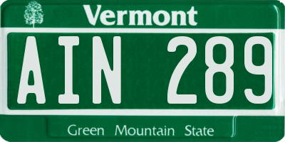 VT license plate AIN289