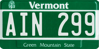 VT license plate AIN299
