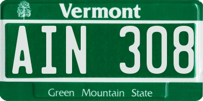 VT license plate AIN308