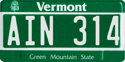 VT license plate AIN314