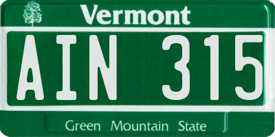 VT license plate AIN315