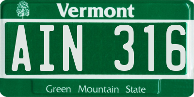 VT license plate AIN316