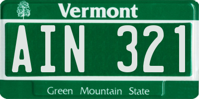 VT license plate AIN321