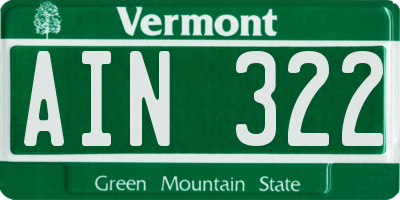 VT license plate AIN322
