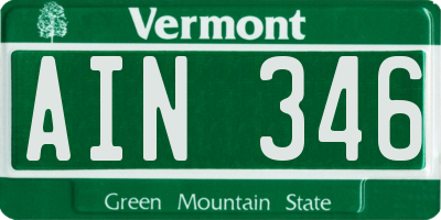 VT license plate AIN346