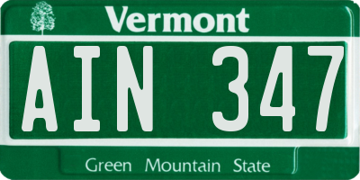 VT license plate AIN347