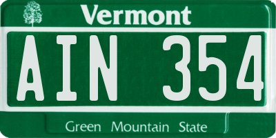 VT license plate AIN354