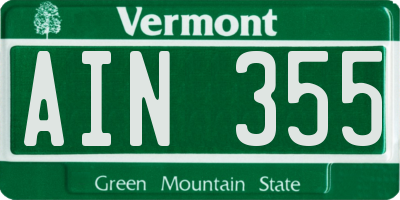VT license plate AIN355