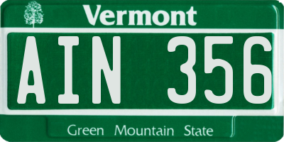 VT license plate AIN356