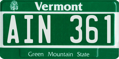 VT license plate AIN361