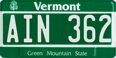 VT license plate AIN362