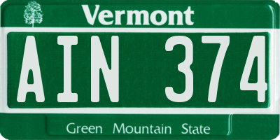 VT license plate AIN374