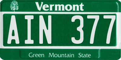 VT license plate AIN377