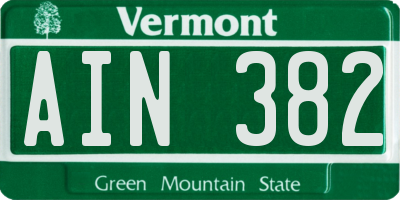 VT license plate AIN382