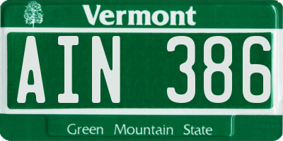 VT license plate AIN386
